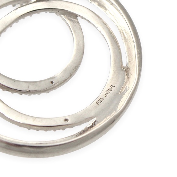 Estate Genuine Diamond Sterling Silver Pendant Necklace Interlocking Circle JWBR - Picture 5 of 6